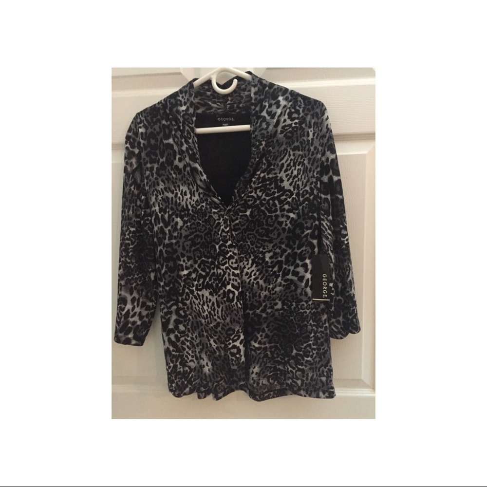 Long sleeve sheer animal print blouse